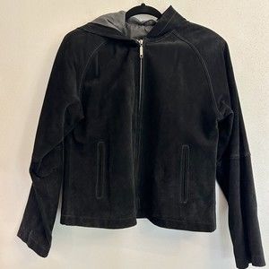 Wilsons Leather Maxima Black Biker Motorcycle‎ Leather Jacket  Size L Hood